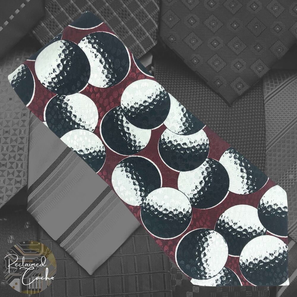 Burgundy, Black, and White Golf Ball Tie